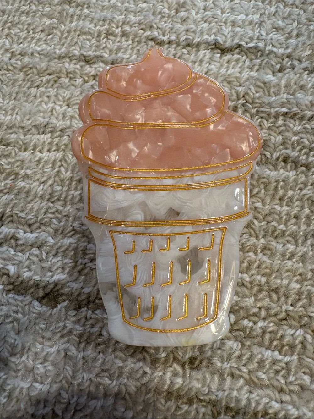 Ice Cream Cone Resin hair clips- Pink & White with Gold Detail